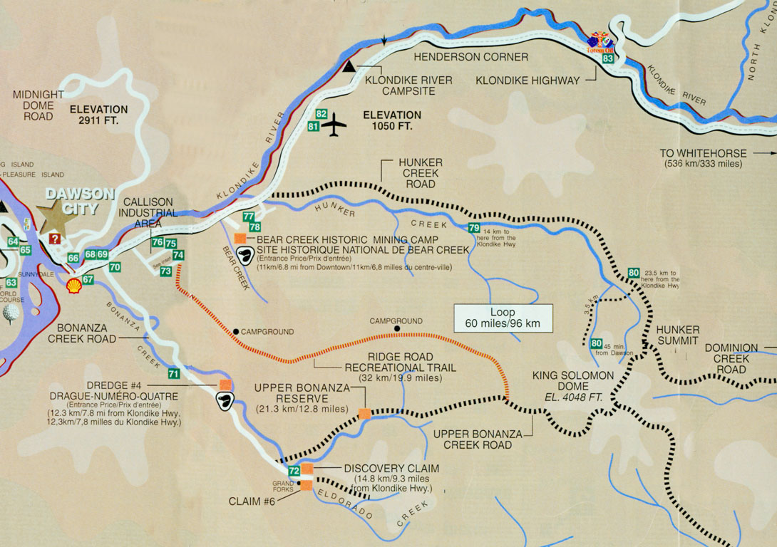 Karte der Goldfields bei Dawson City