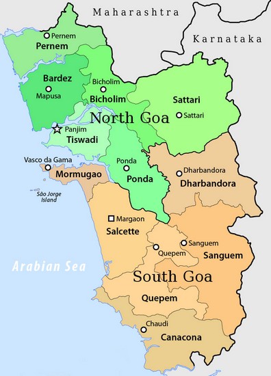 Karte mit den Bezirken von Goa