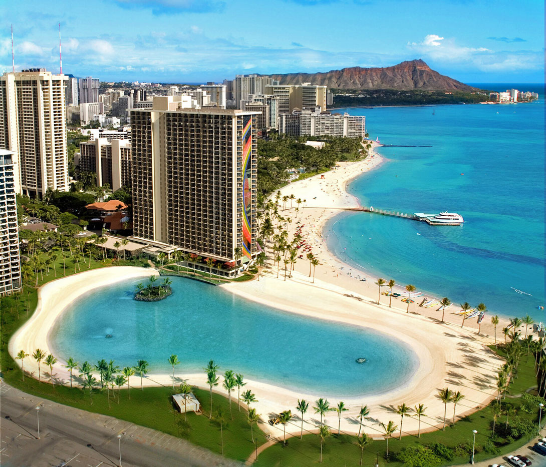 Hilton Lagune mit Duke Kahanamoku Beach auf Oahu