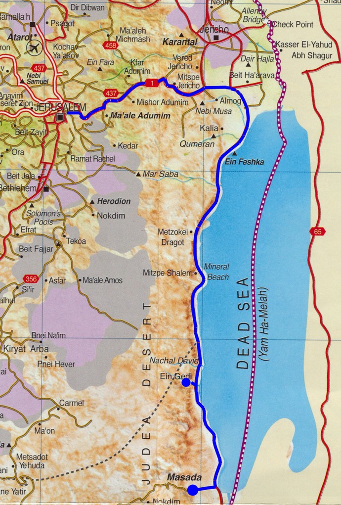 Fahrtroute von Jerusalem nach Masada