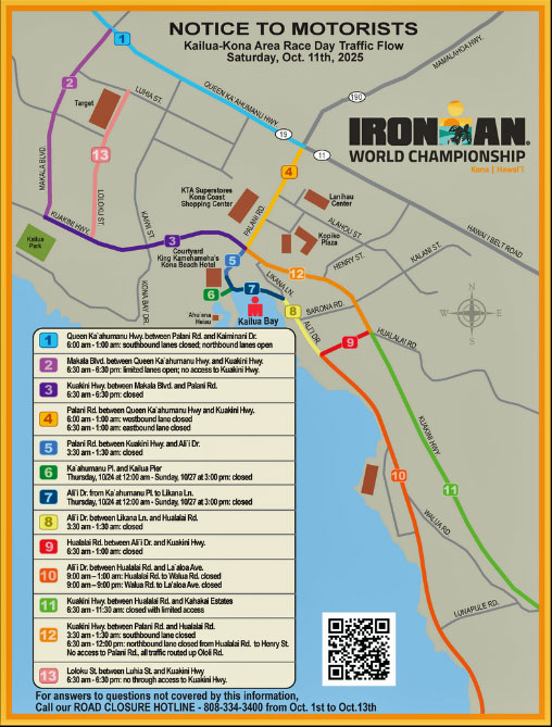 Straßensperrungen beim Ironman 2025 in Kona