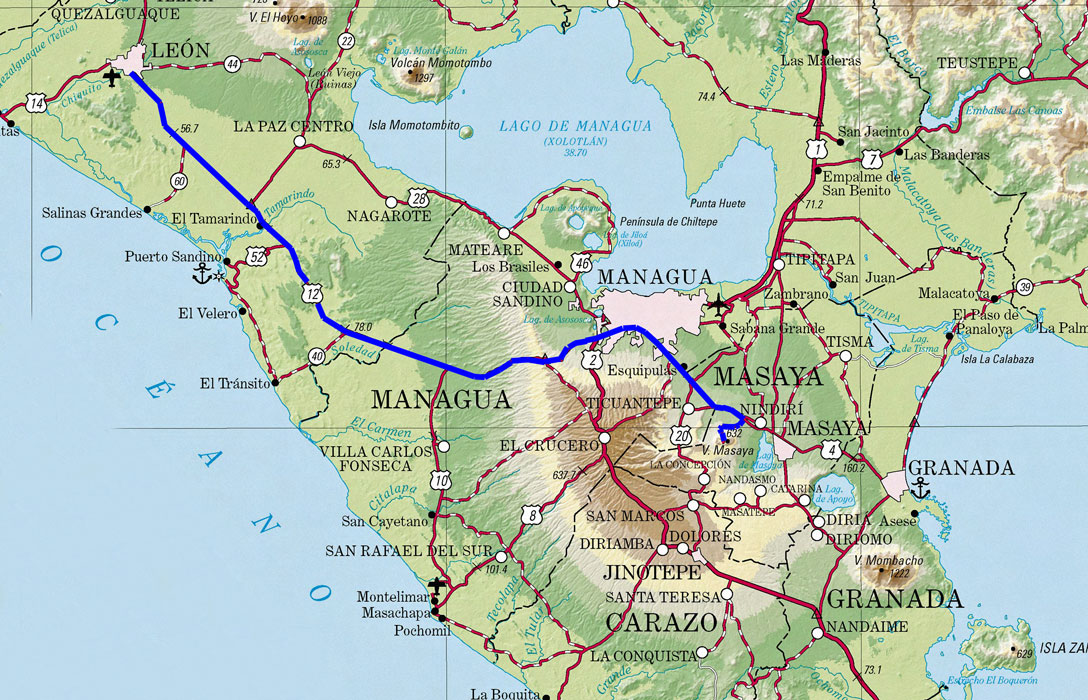 Strecke von León bis Masaya