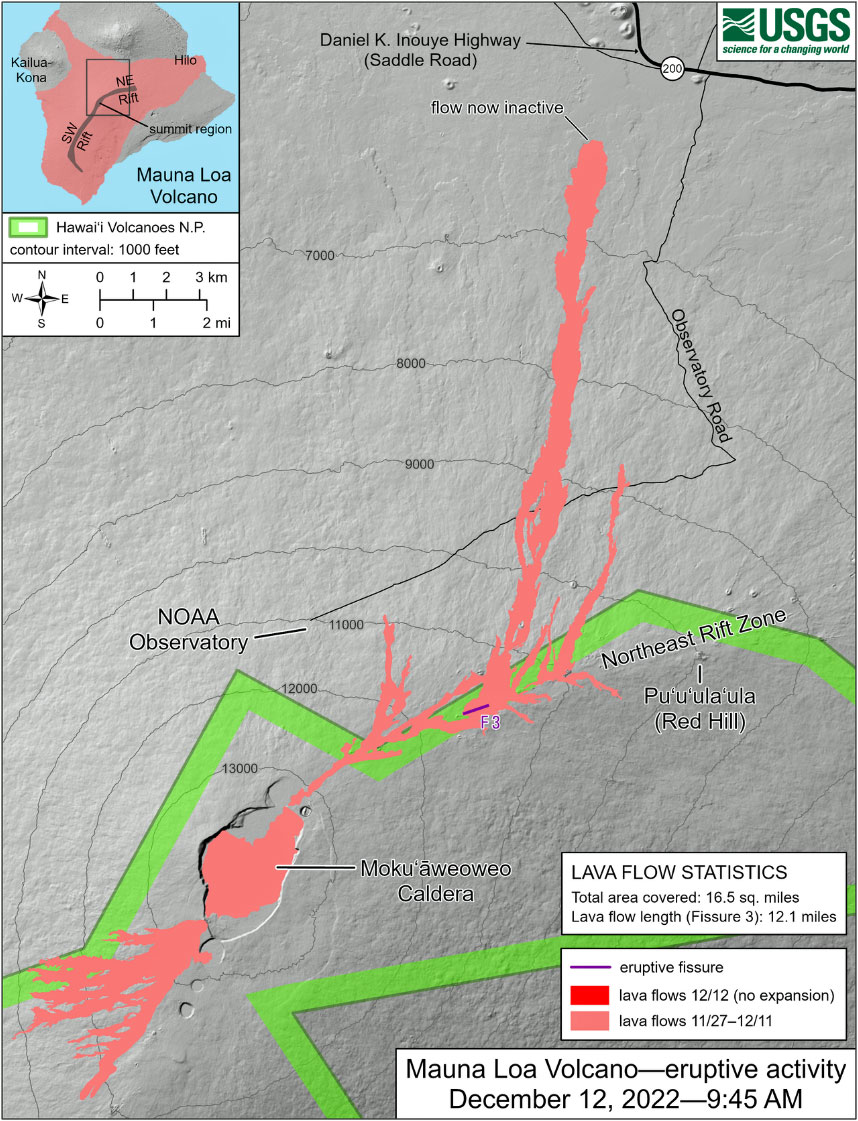 Lavafluss des Mauna Loa am 12, Dezember 2023
