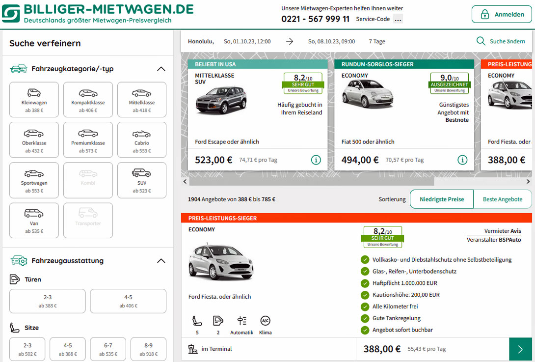Mietwagen Oahu Preise