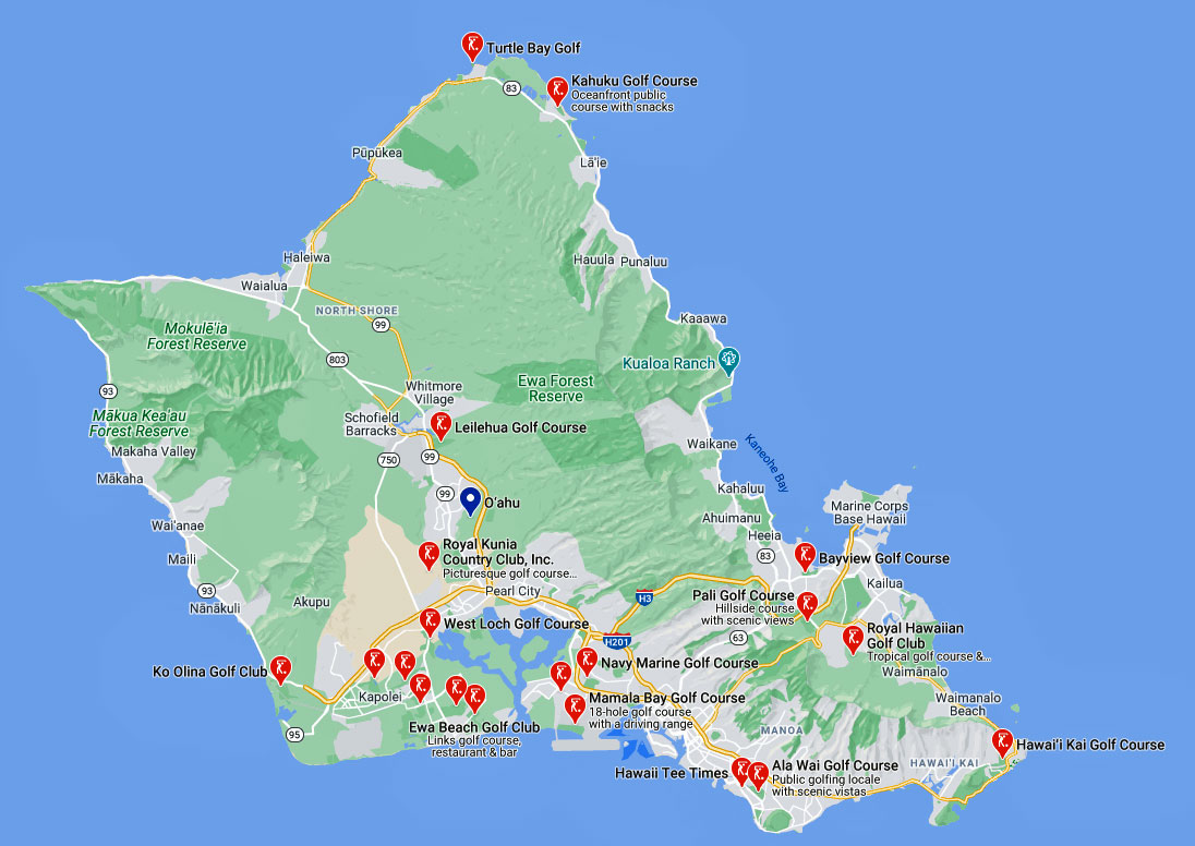 Golfplatz-Karte von Oahu
