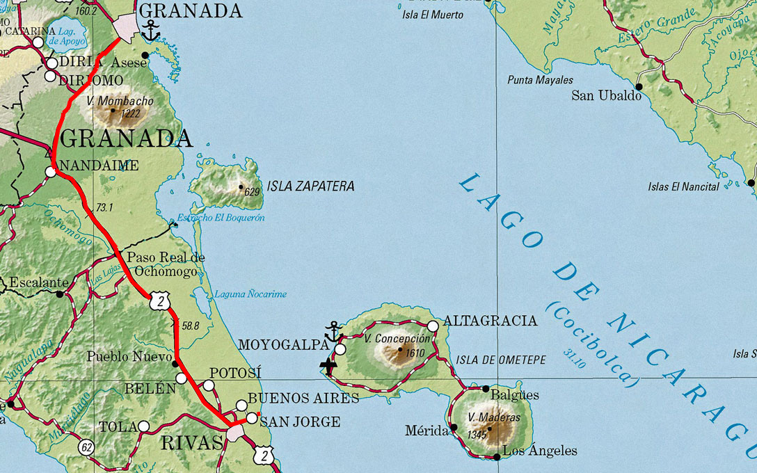 Strecke von Grananda nach Ometepe