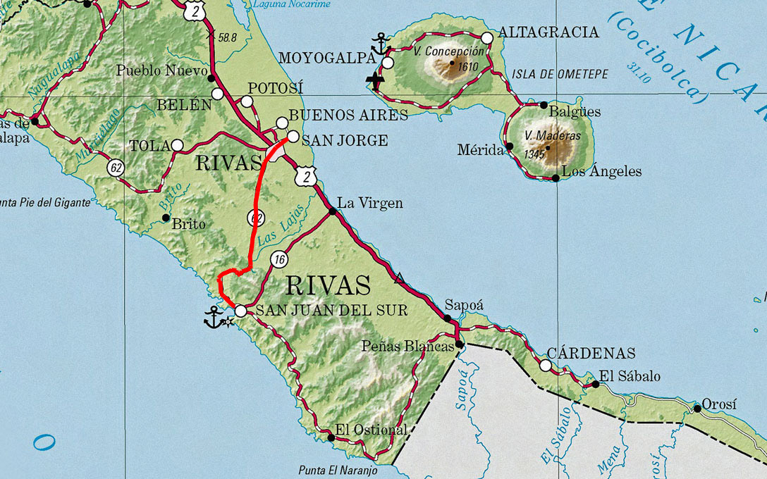 Strecke von San Jorge nach San Juan des Sur